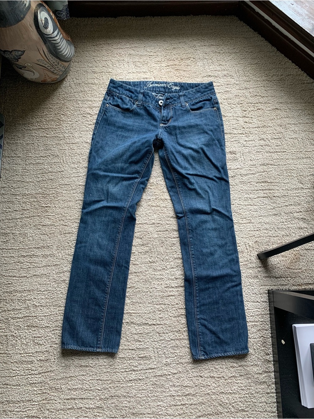 American Eagle Outfitters 77 Straight-Leg Jeans in Dark Blue Wash